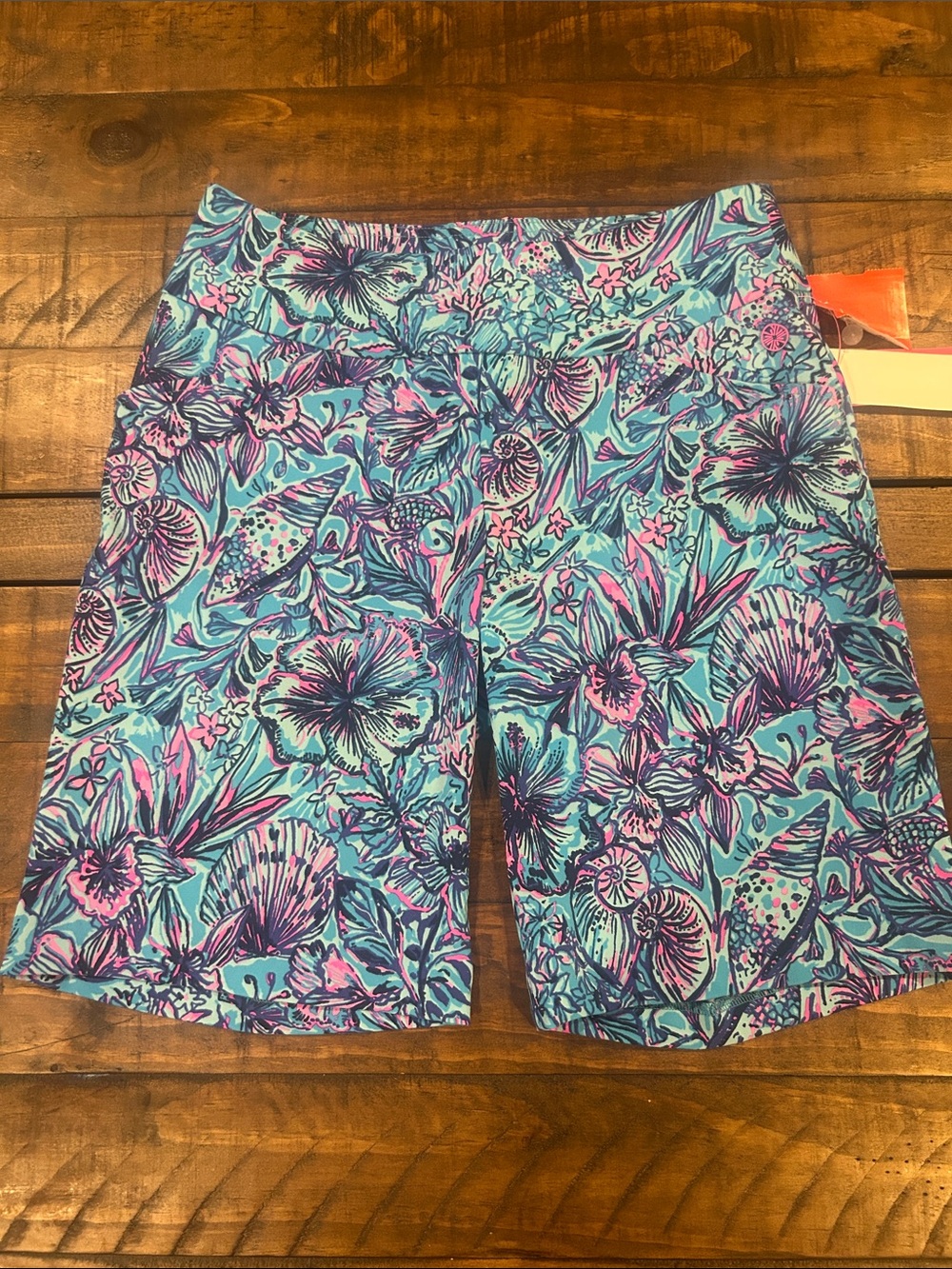 NWT Lilly Pulitzer Luxletic Turquoise, Pink & Purple Floral Bermuda Reid Shorts